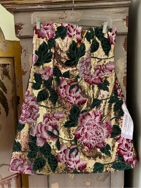 Gold Sequin Floral A-Line mini dress with Pink Roses